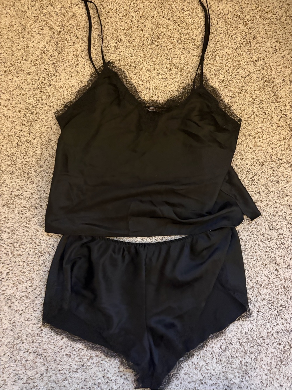 Victoria’s Secret Silky Lace-Trim Cami & Short Sleep Set - Black